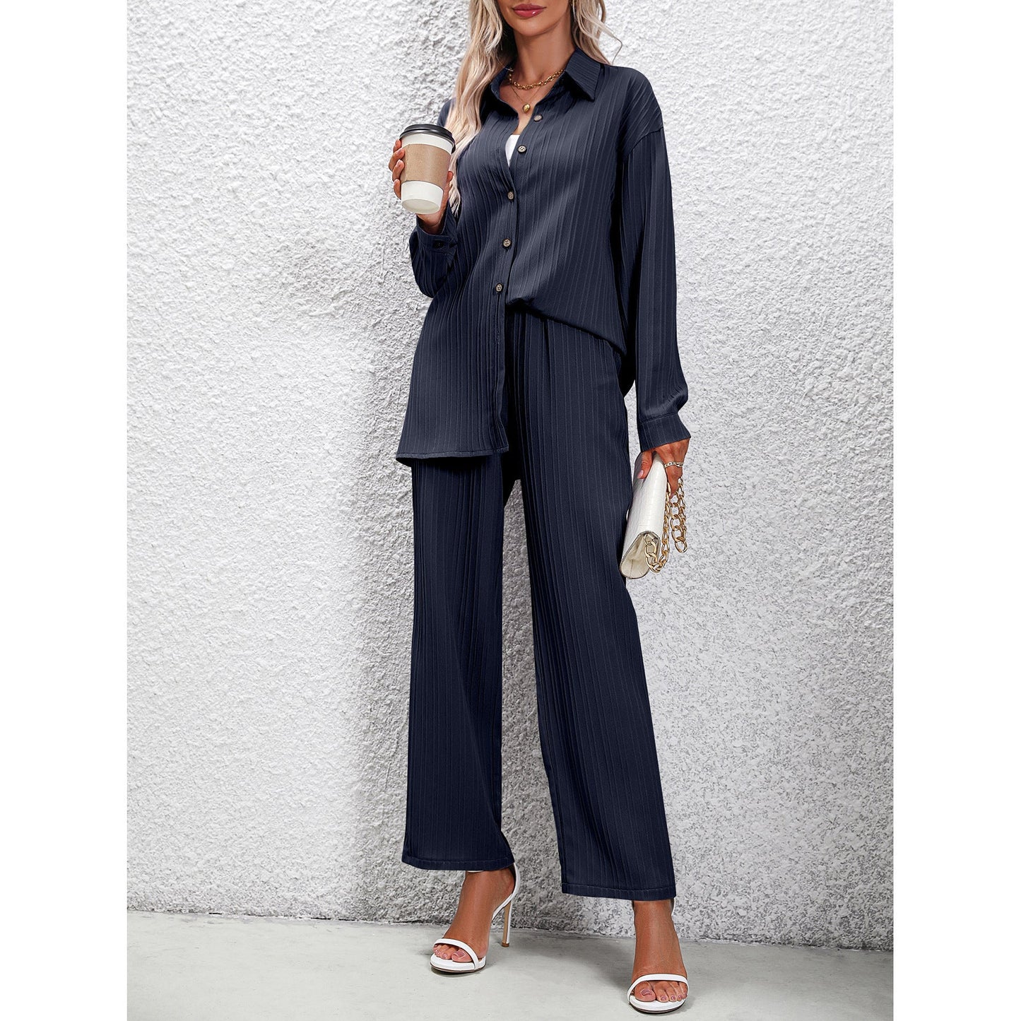 Ensemble Décontracté Femme – Chemise Ample & Pantalon Taille Haute