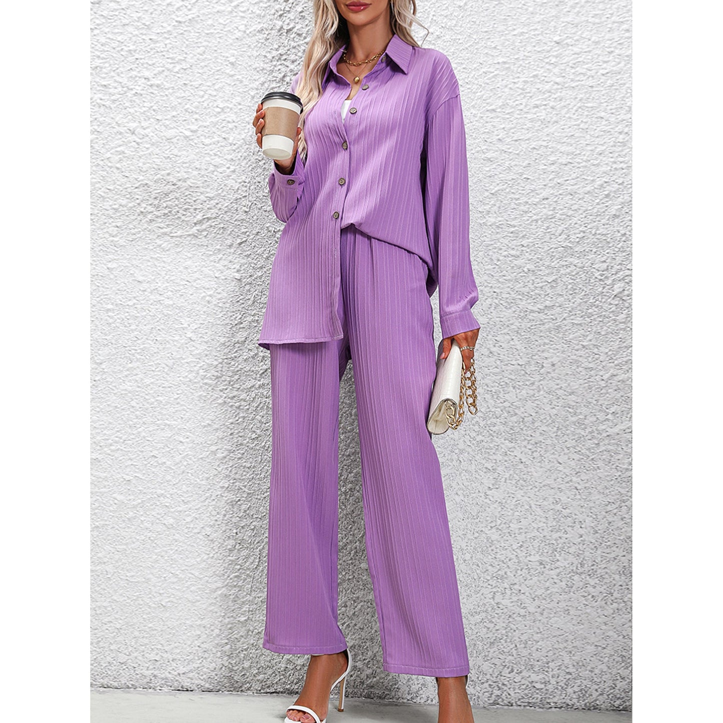 Ensemble Décontracté Femme – Chemise Ample & Pantalon Taille Haute