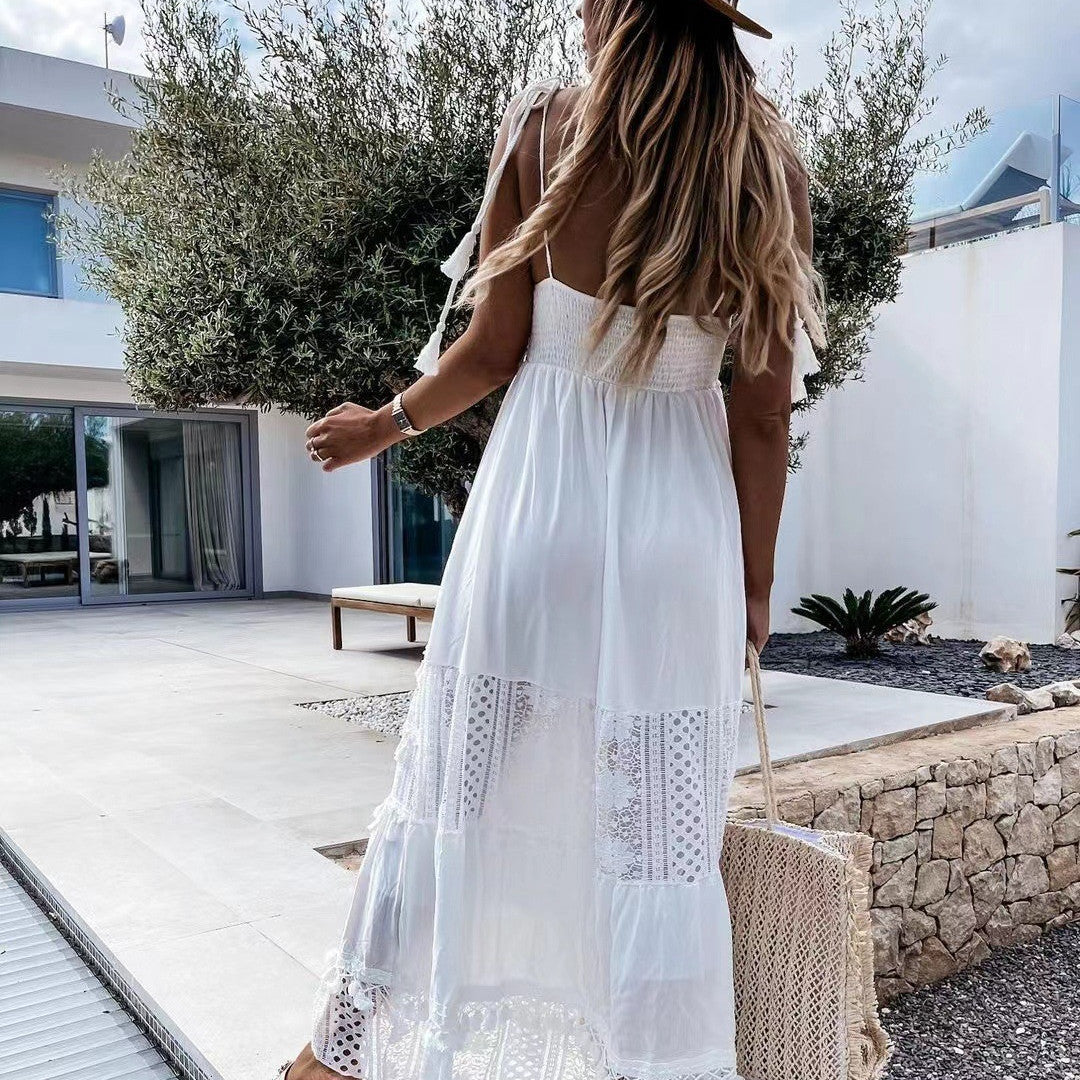 Robe Longue Décontractée Sans Manches avec Détail Dentelle – Élégance Naturelle