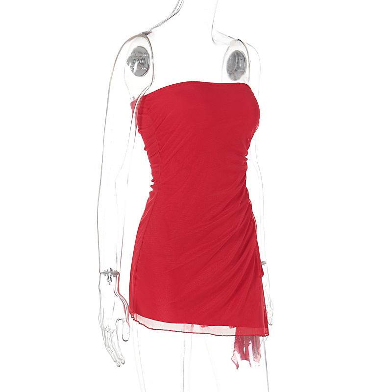 Robe Courte d'Été Dos Nu Style Y2K – Fendue, Sans Bretelles