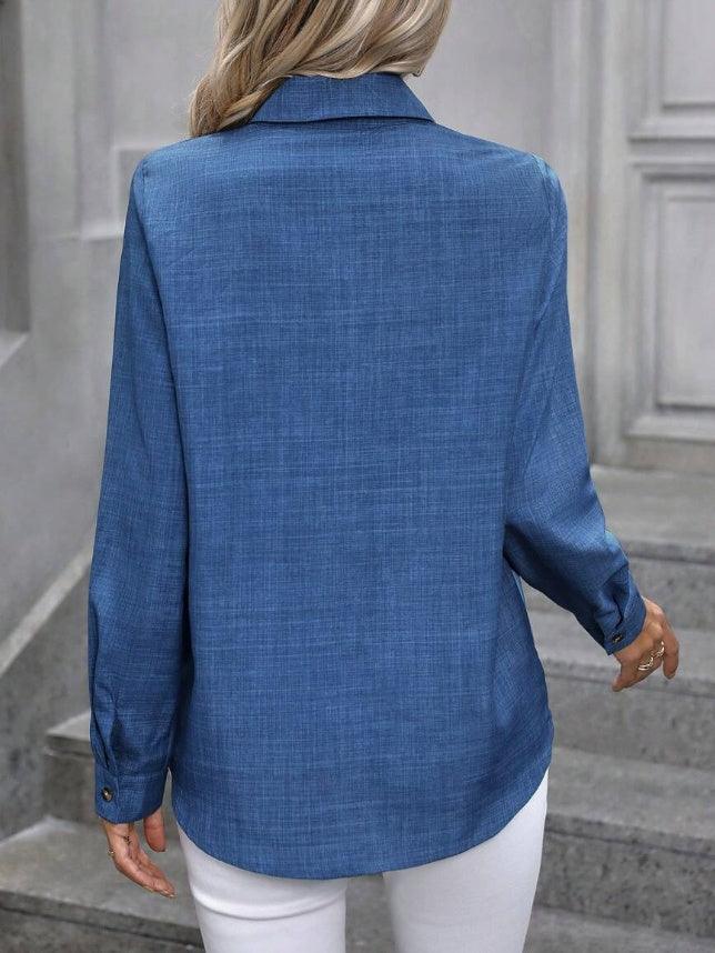 Chemisier Femme Décontracté à Manches Longues – Couleur Unie