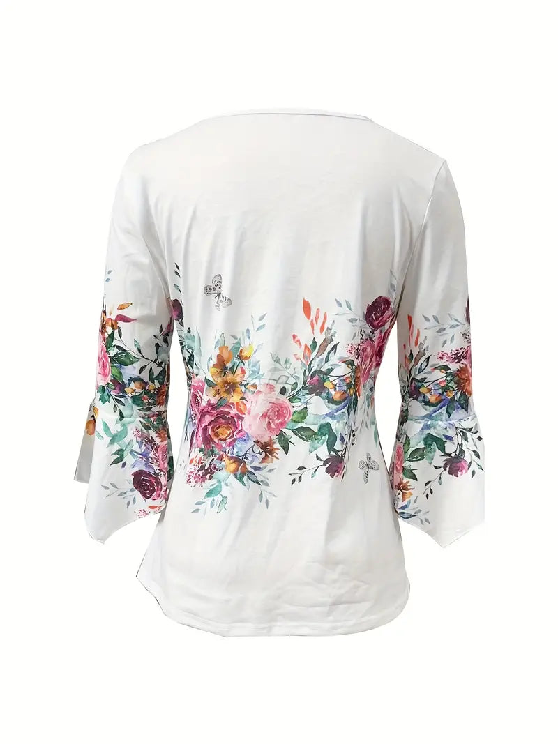 Blouse Fleurie Col Notch – Printemps/Été