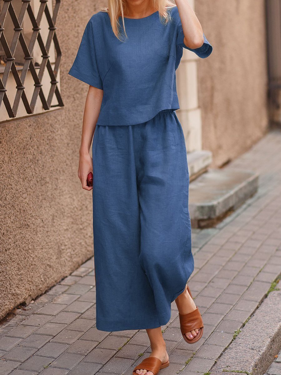Ensemble Décontracté Femme en Lin – Style Loose Chic & Couleur Unie