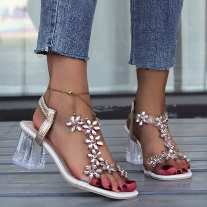 Sandales Fleurs Femme à Talons Transparents Été