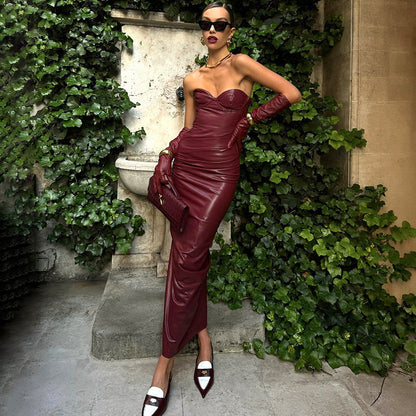 Robe midi en cuir Élise