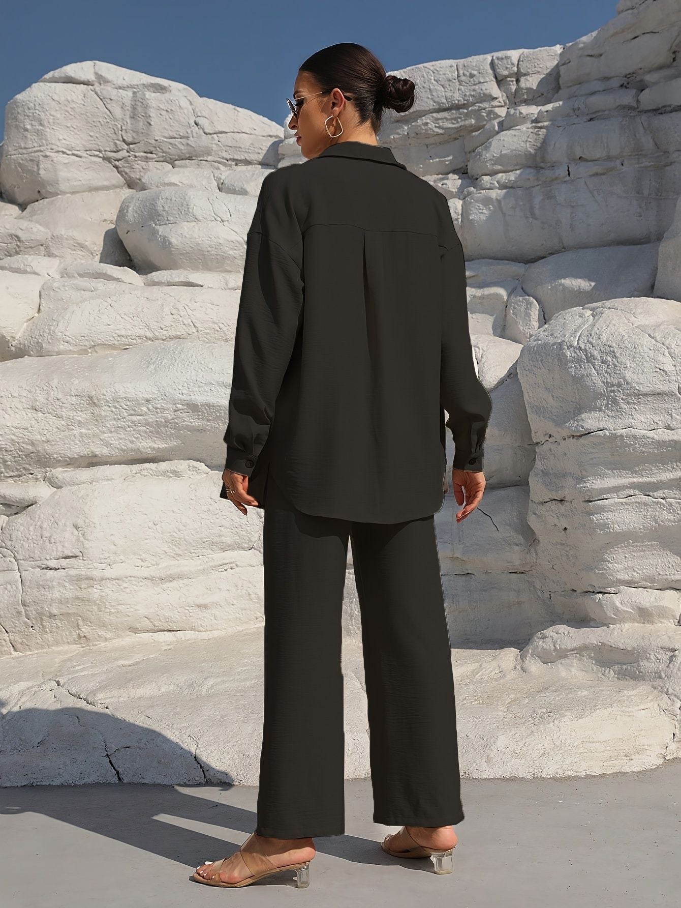 Ensemble Élégant Grande Taille – Cardigan Long & Pantalon Décontracté Unicolore