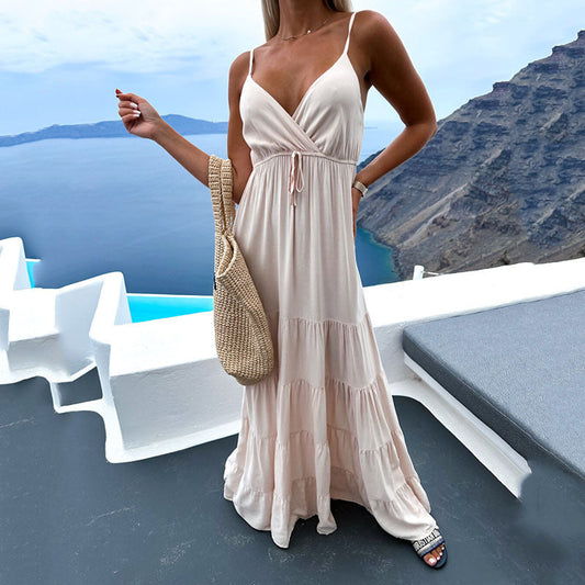 Robe Longue à Bretelles – Élégance Bohème Multicolore au Col V
