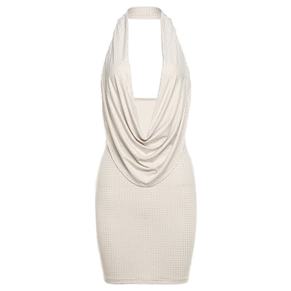 Robe Sexy Halter Moulante à Dos Nu et Décolleté Plongeant