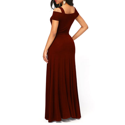 Robe de soirée moulante sans bretelles à col en V uni avec fente