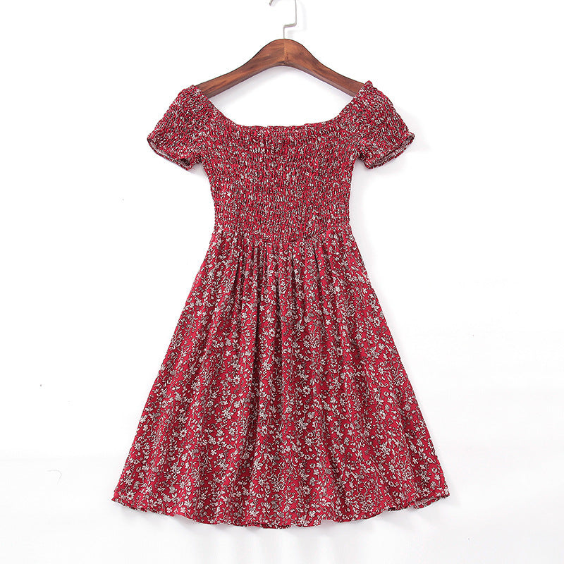 Robe Courte Sexy à Fleurs Style Européen et Américain – Épaules Dénudées, Taille Élastique