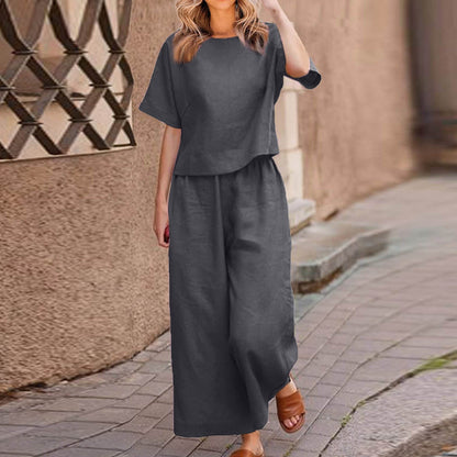 Ensemble Décontracté Femme en Lin – Style Loose Chic & Couleur Unie