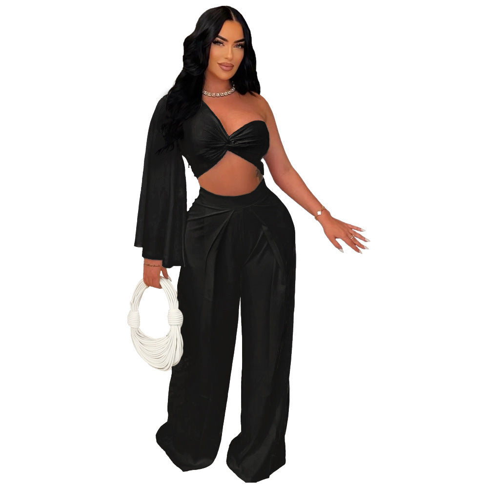 🖤 Ensemble Casual Plissé aux Épaules – Élégance Minimaliste & Tendance Décontractée