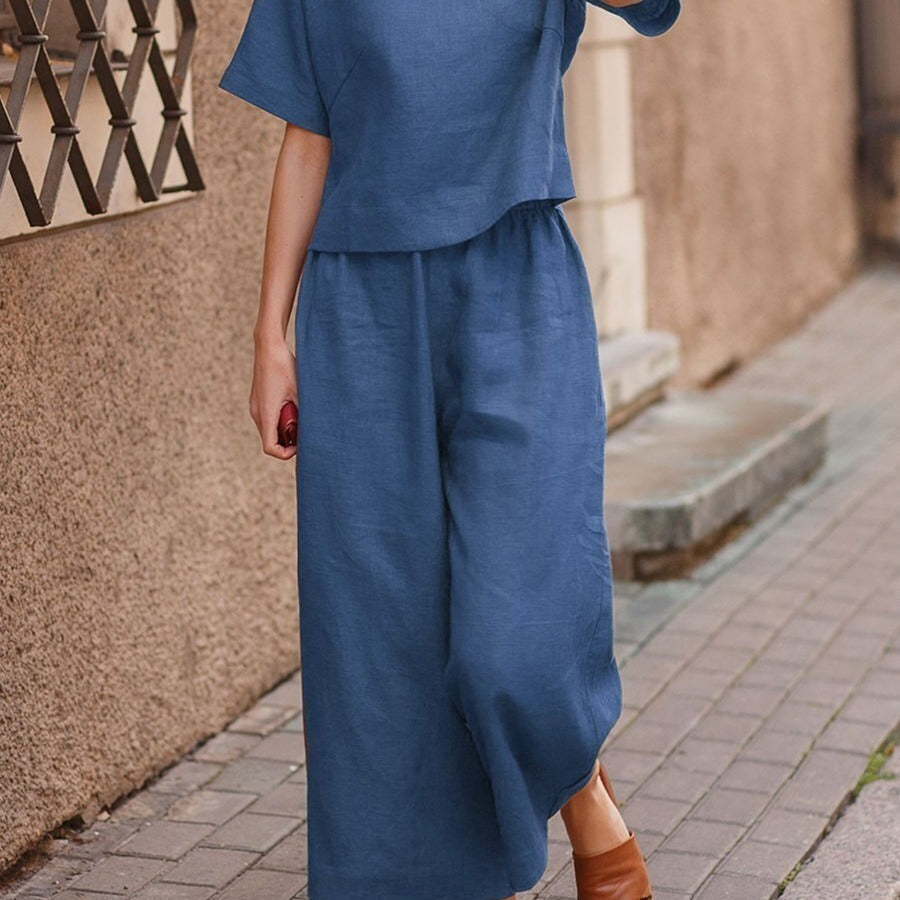 Ensemble Décontracté Femme en Lin – Style Loose Chic & Couleur Unie