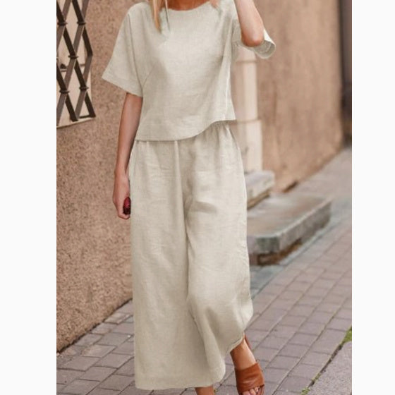 Ensemble Décontracté Femme en Lin – Style Loose Chic & Couleur Unie