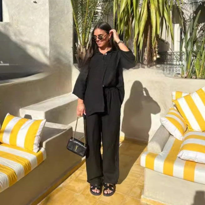 ✨ Ensemble Décontracté Femme en Coton & Lin – Style Coréen à Manches 3/4