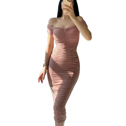 Robe Plissée d'Été Femme – Épaules Dénudées, Taille Haute
