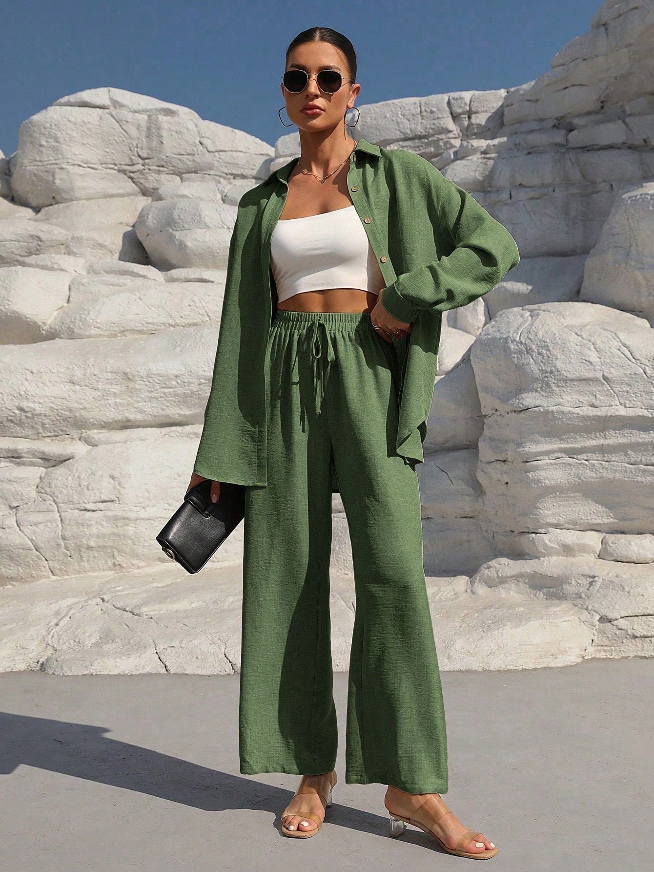 Ensemble Élégant Grande Taille – Cardigan Long & Pantalon Décontracté Unicolore