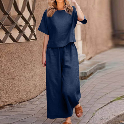 Ensemble Décontracté Femme en Lin – Style Loose Chic & Couleur Unie