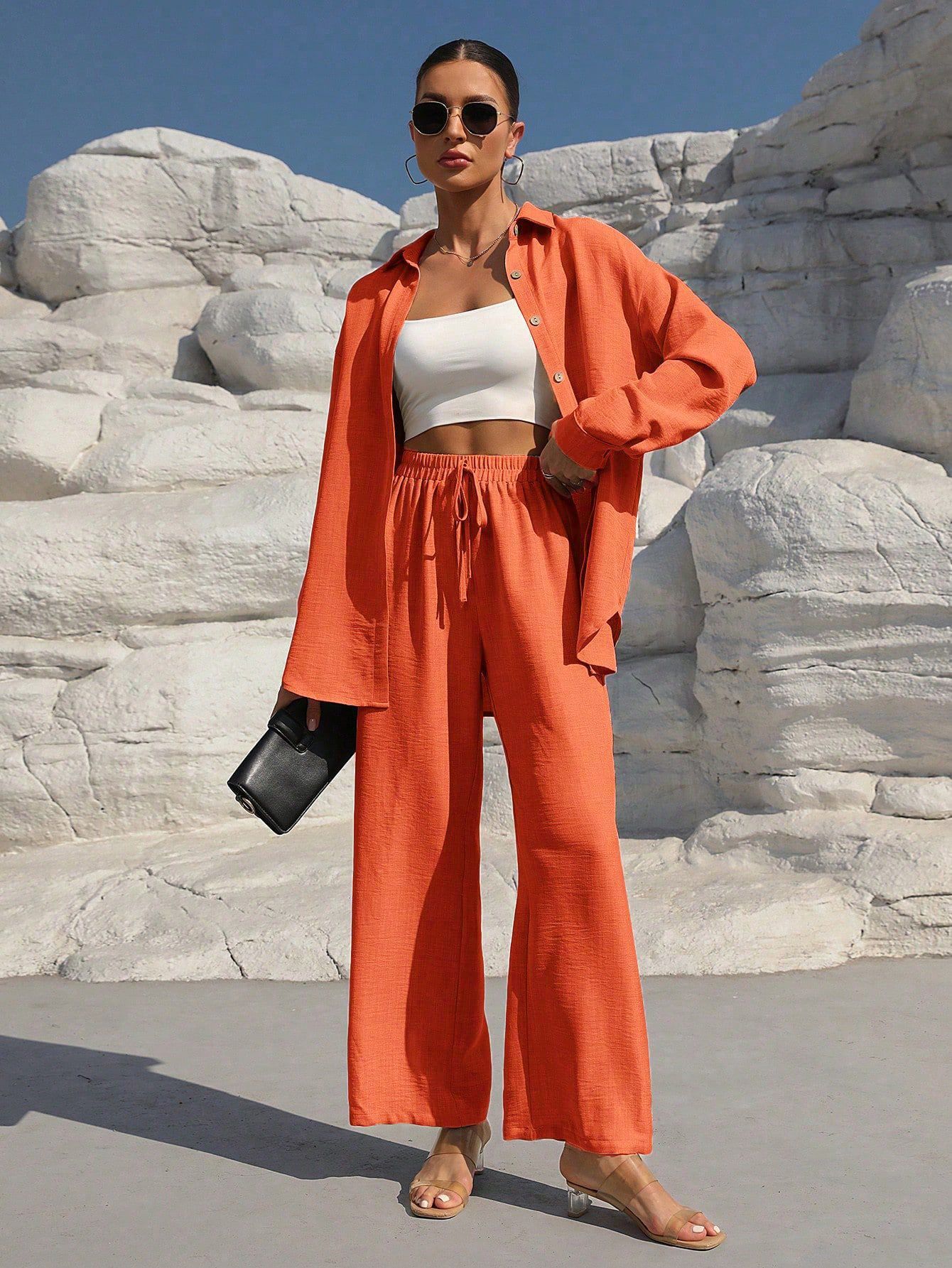 Ensemble Élégant Grande Taille – Cardigan Long & Pantalon Décontracté Unicolore