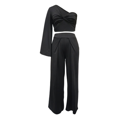 🖤 Ensemble Casual Plissé aux Épaules – Élégance Minimaliste & Tendance Décontractée