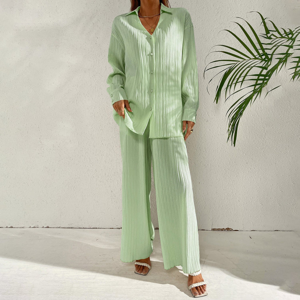 Ensemble Décontracté Élégant – Chemise Ample à Manches Longues & Pantalon Fluide