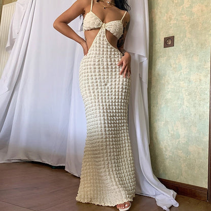 Robe Longue Élégante à Bretelles – Fendue, Dos Nu, Style Pure Désir