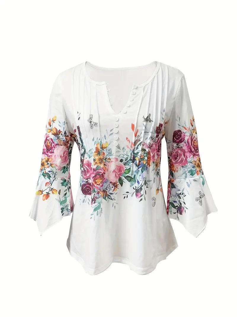 Blouse Fleurie Col Notch – Printemps/Été