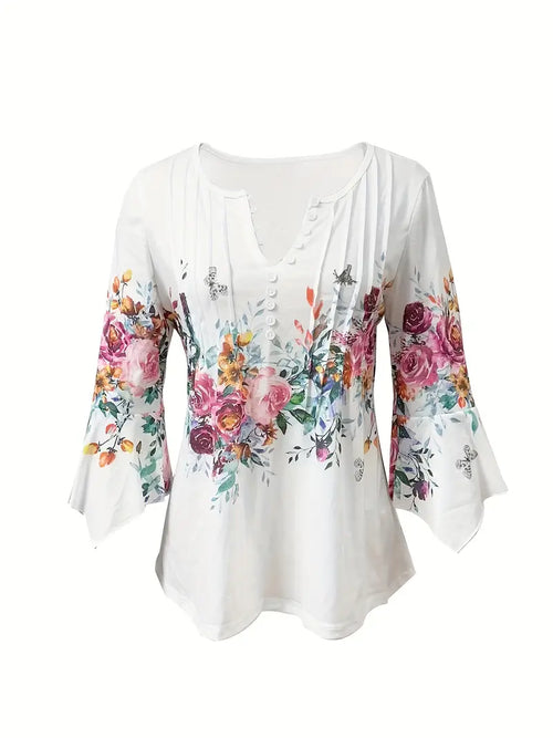Blouse Fleurie Col Notch – Printemps/Été