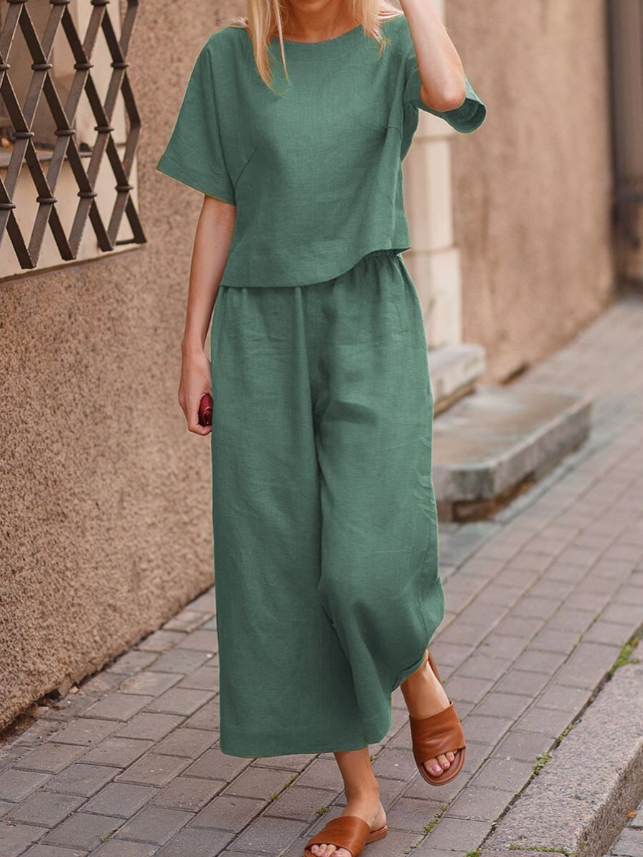 Ensemble Décontracté Femme en Lin – Style Loose Chic & Couleur Unie