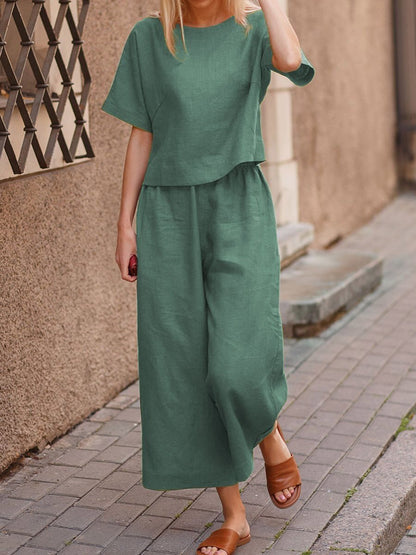 Ensemble Décontracté Femme en Lin – Style Loose Chic & Couleur Unie