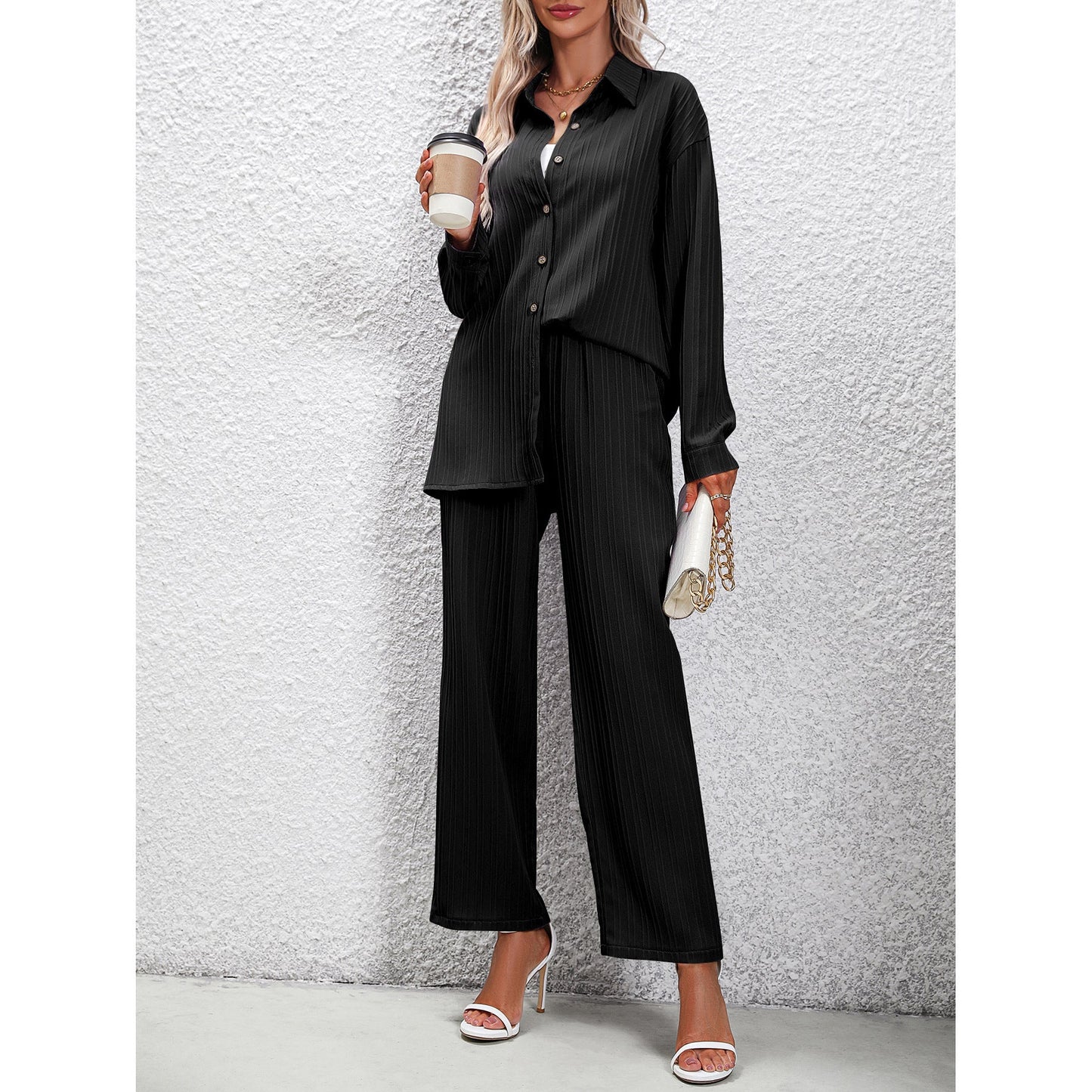 Ensemble Décontracté Femme – Chemise Ample & Pantalon Taille Haute