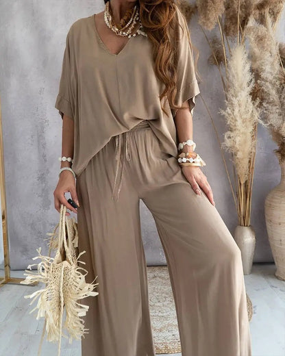 🌈 Ensemble Décontracté Haut Chauve-souris & Pantalon – Style Libre & Confort Élégant