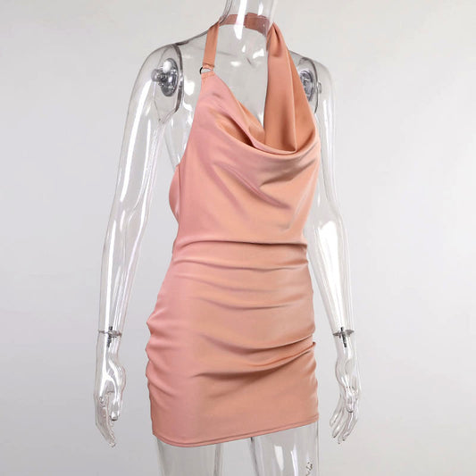 Robe de Soirée en Satin – Col V, Dos Nu, Longueur Ajustable