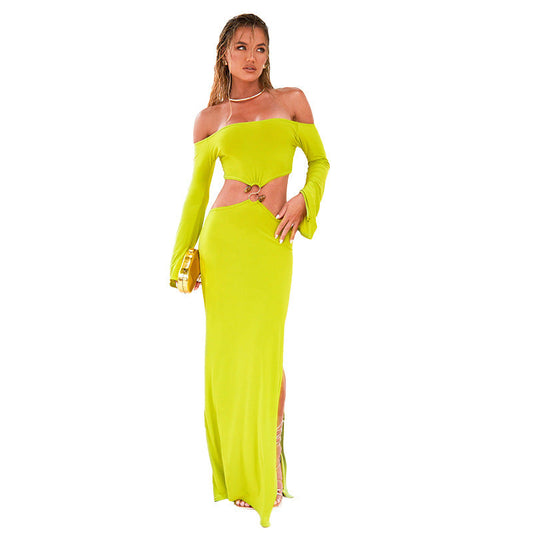 Robe Longue à Épaules Dénudées avec Fente – Style Street Chic 2025