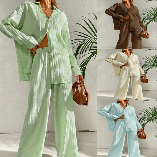 Ensemble Décontracté Élégant – Chemise Ample à Manches Longues & Pantalon Fluide