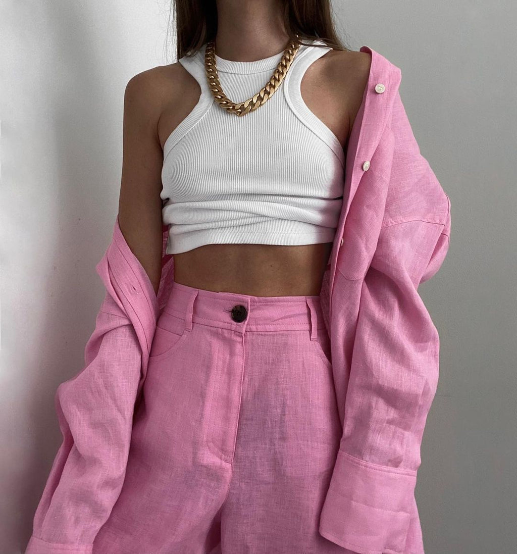 Ensemble Décontracté Lin & Coton – Chemise Oversize et Pantalon Large