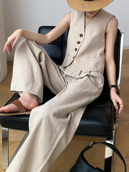 Ensemble Décontracté d’Été – Gilet Sans Manches & Pantalon Large