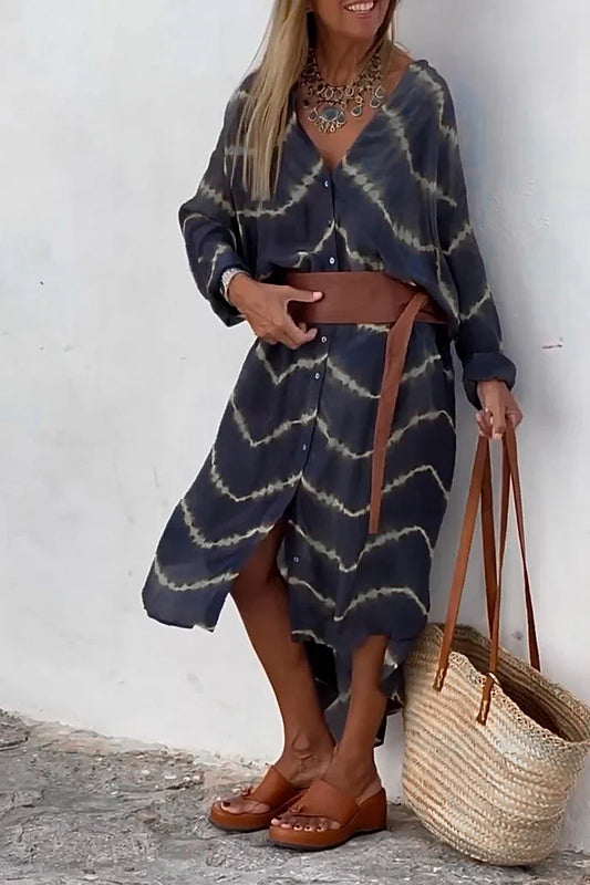Zahra - Robe à Manches Longues Rayée Boho