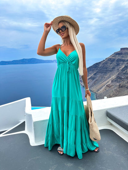 Robe Longue à Bretelles – Élégance Bohème Multicolore au Col V