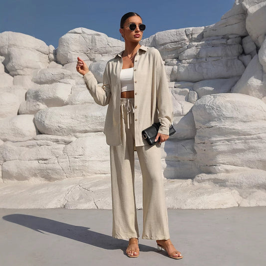 Ensemble Élégant Grande Taille – Cardigan Long & Pantalon Décontracté Unicolore
