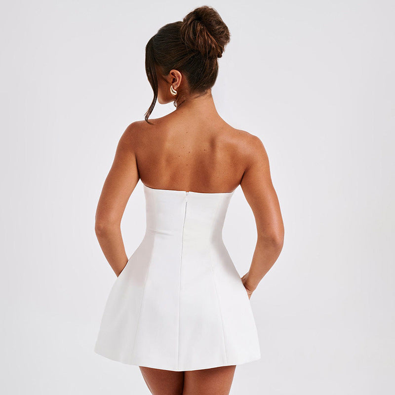 Robe Tube d’Été – Dos Nu, Couleur Unie, Style Slim & Sexy