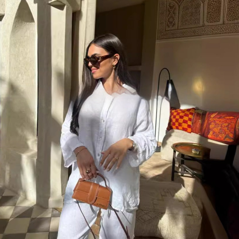 ✨ Ensemble Décontracté Femme en Coton & Lin – Style Coréen à Manches 3/4