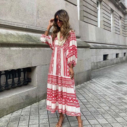 Robe Bohème Vintage d’Été – Col V & Imprimé Fleuri Élégant
