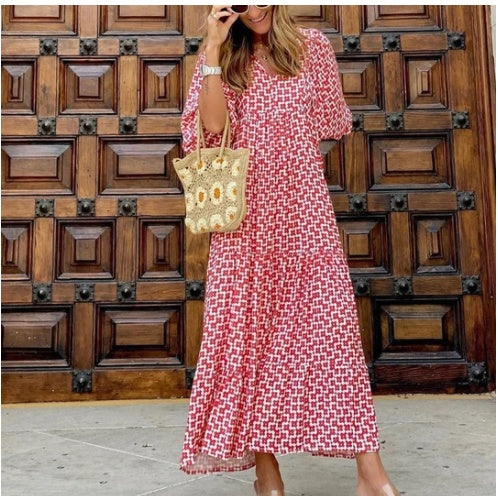 Robe Bohème Vintage d’Été – Col V & Imprimé Fleuri Élégant