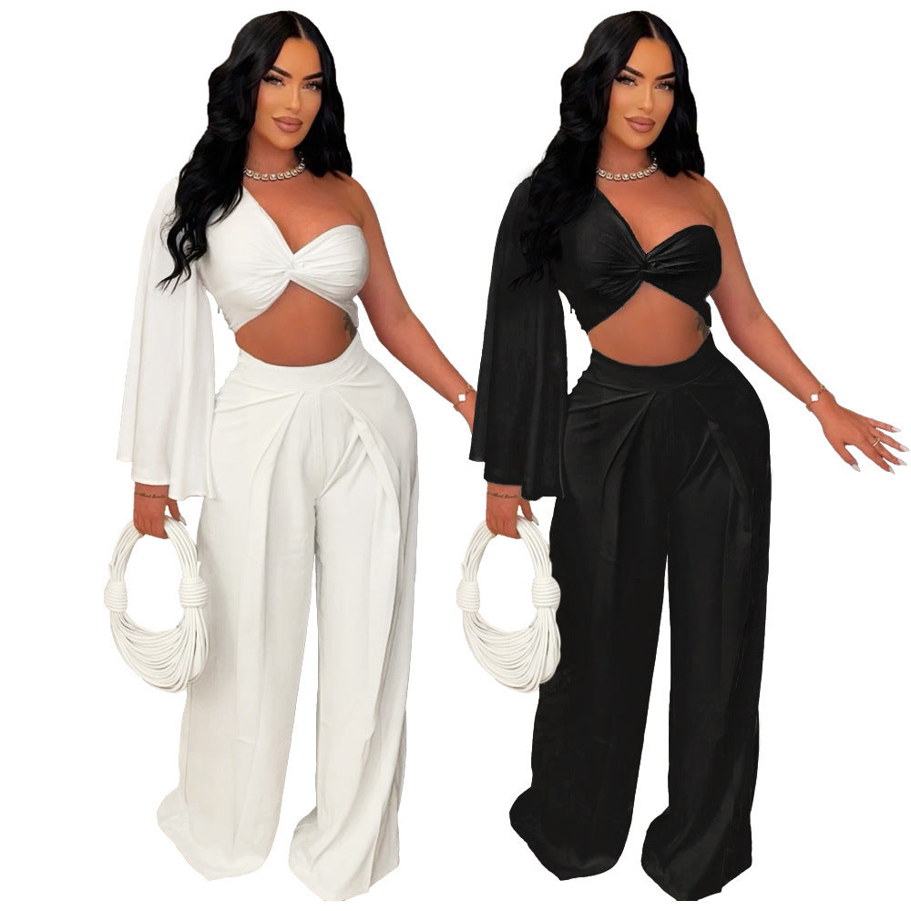 🖤 Ensemble Casual Plissé aux Épaules – Élégance Minimaliste & Tendance Décontractée