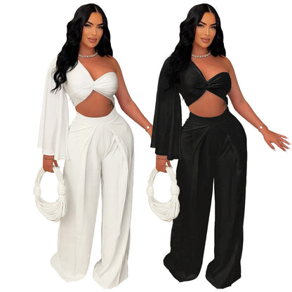 🖤 Ensemble Casual Plissé aux Épaules – Élégance Minimaliste & Tendance Décontractée