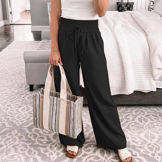 Pantalon Large à Taille Moyenne – Coton Léger et Élégance Décontractée