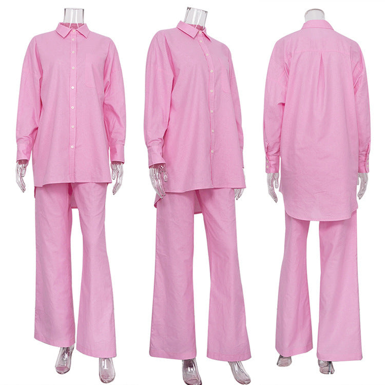 Ensemble Décontracté Lin & Coton – Chemise Oversize et Pantalon Large