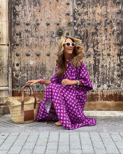 Robe Bohème Vintage d’Été – Col V & Imprimé Fleuri Élégant