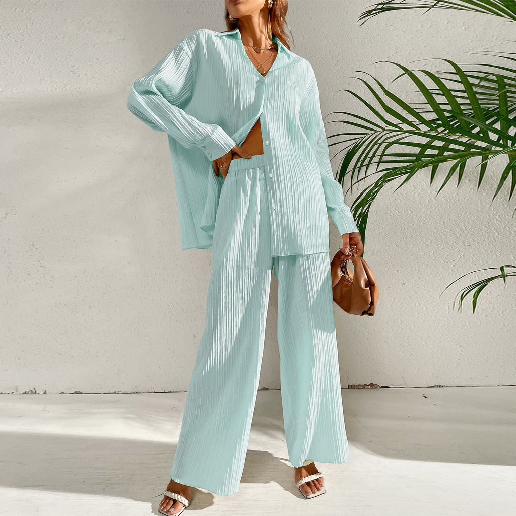 Ensemble Décontracté Élégant – Chemise Ample à Manches Longues & Pantalon Fluide